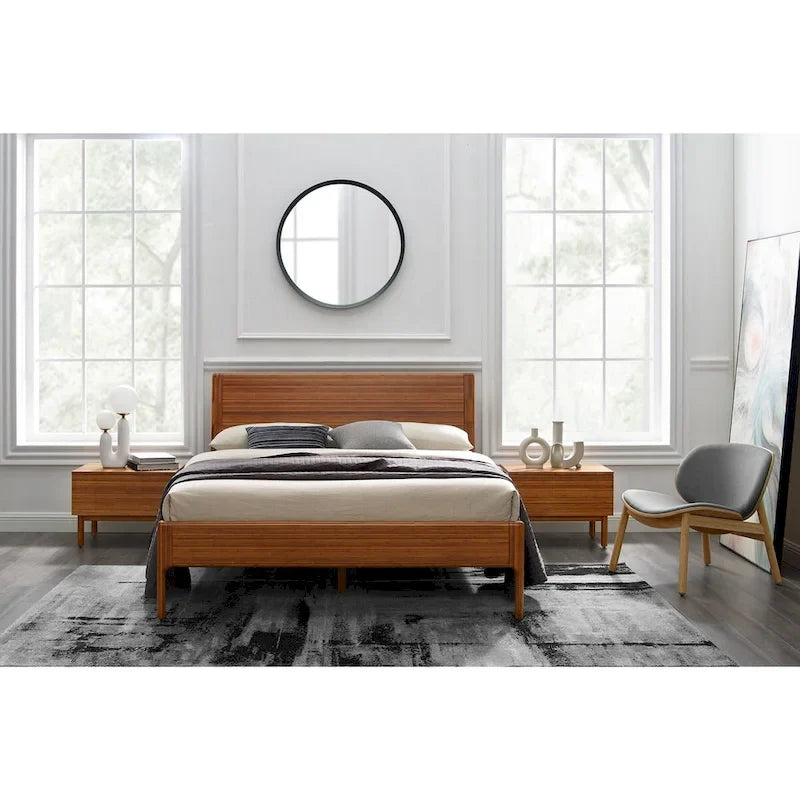 Lit plateforme King avec tête de lit capitonnée – Fini en tissu couleur cuivre intense