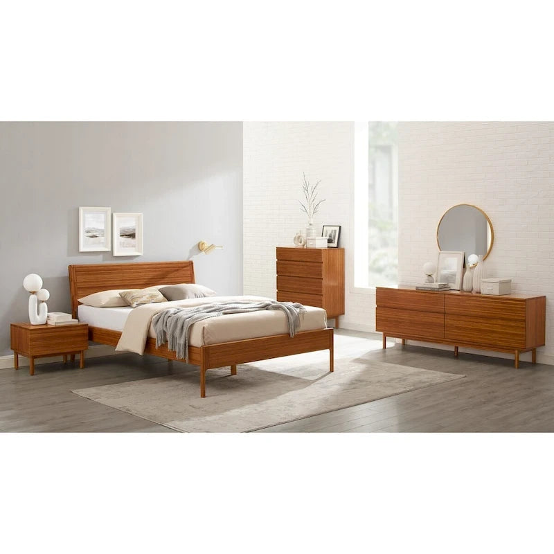 Lit plateforme King avec tête de lit capitonnée – Fini en tissu couleur cuivre intense