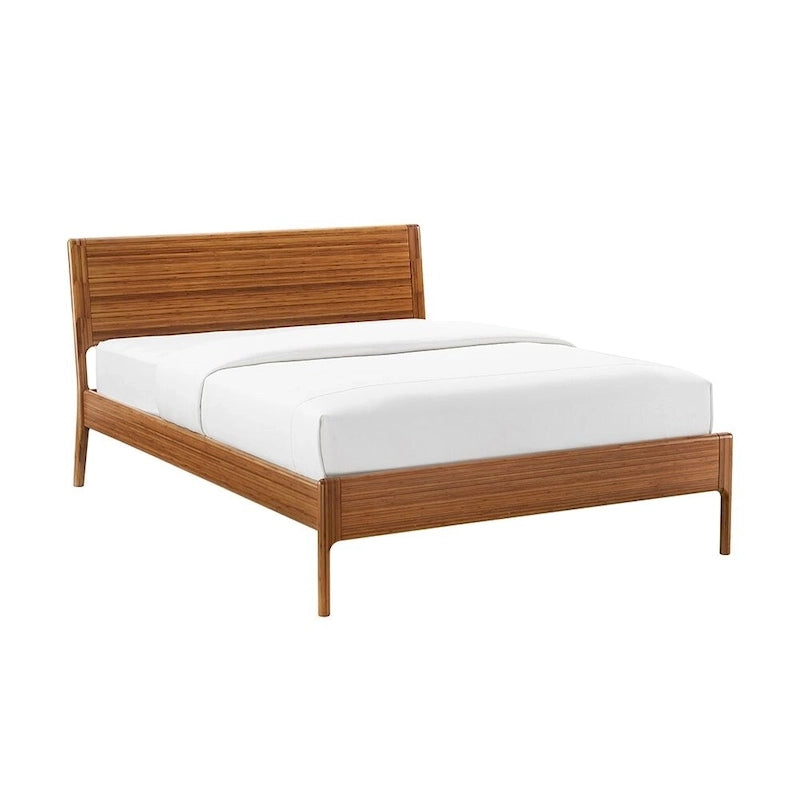 Lit plateforme King avec tête de lit capitonnée – Fini en tissu couleur cuivre intense