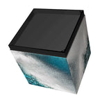 Table basse en verre artistique biseauté à impression inversée Saphir Océan avec piètement plinthe noir