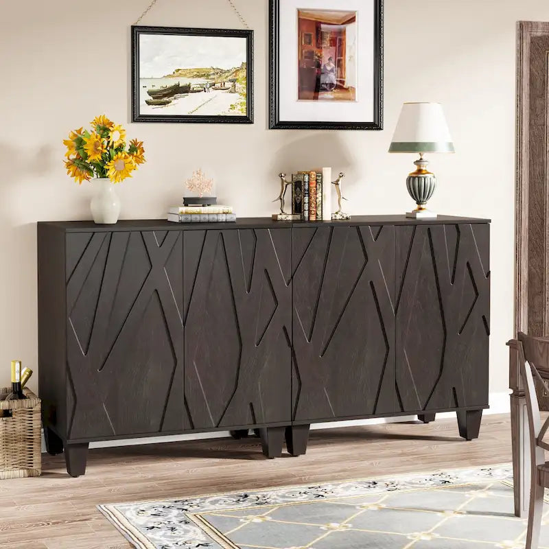 Bahut de 55 pouces, meuble de rangement en bois avec étagère réglable