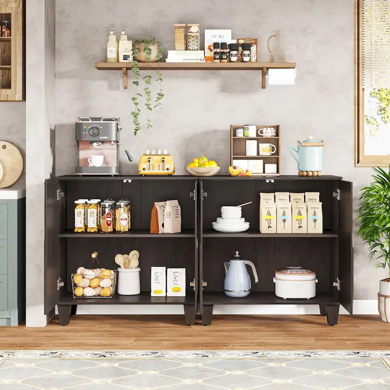 Bahut de 55 pouces, meuble de rangement en bois avec étagère réglable