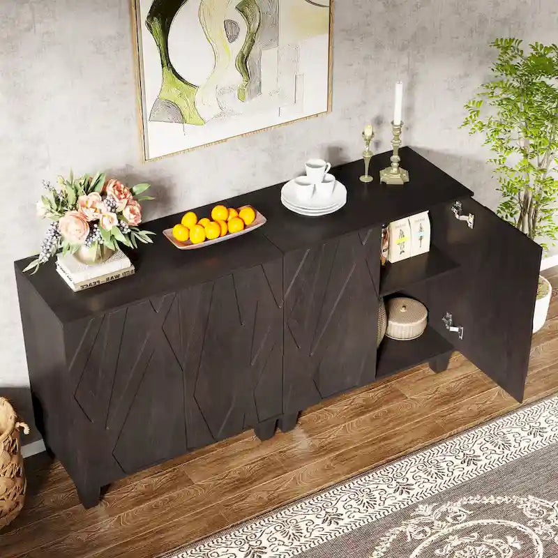 Bahut de 55 pouces, meuble de rangement en bois avec étagère réglable