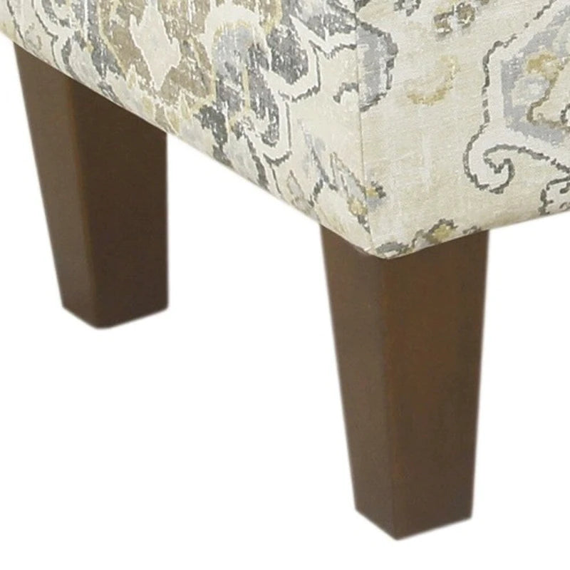 Banc en bois capitonné en tissu à motif médaillon avec rangement à charnière, grand, marron et crème