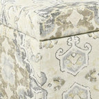 Banc en bois capitonné en tissu à motif médaillon avec rangement à charnière, grand, marron et crème