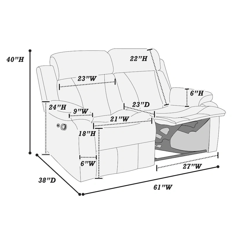 Causeuse inclinable – Canapé inclinable confortable à 2 places pour salon
