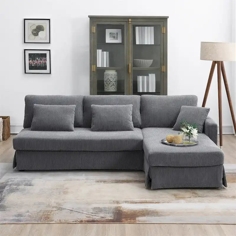 Canapé d'angle moderne en velours côtelé avec méridienne réversible – Canapé modulable
