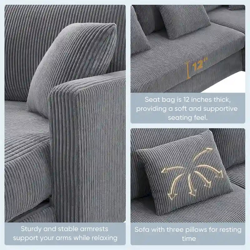 Canapé d'angle moderne en velours côtelé avec méridienne réversible – Canapé modulable