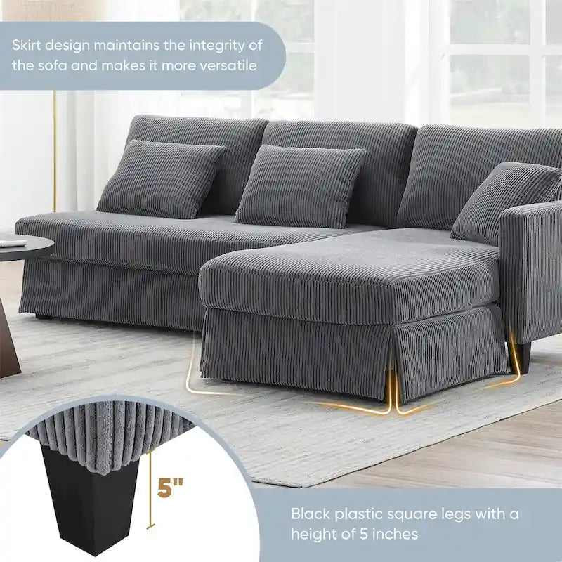 Canapé d'angle moderne en velours côtelé avec méridienne réversible – Canapé modulable