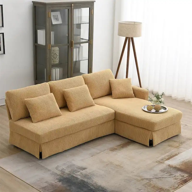 Canapé d'angle moderne en velours côtelé avec méridienne réversible – Canapé modulable
