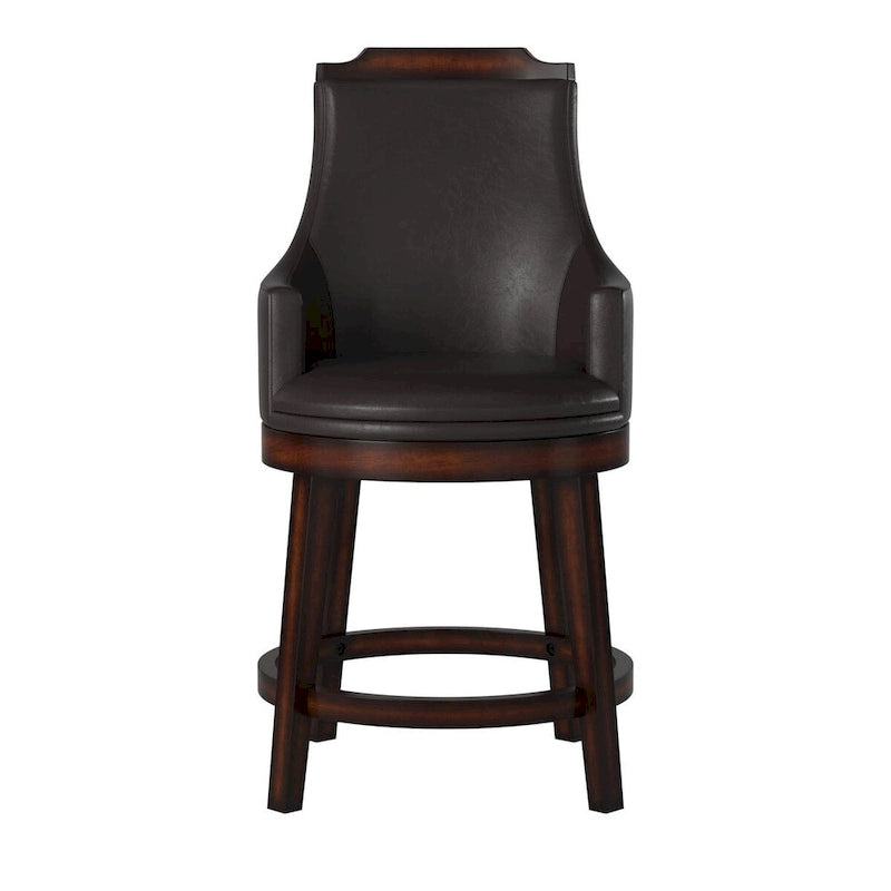 Chaises de comptoir en bois et cuir avec mécanisme pivotant, marron et noir, lot de 2