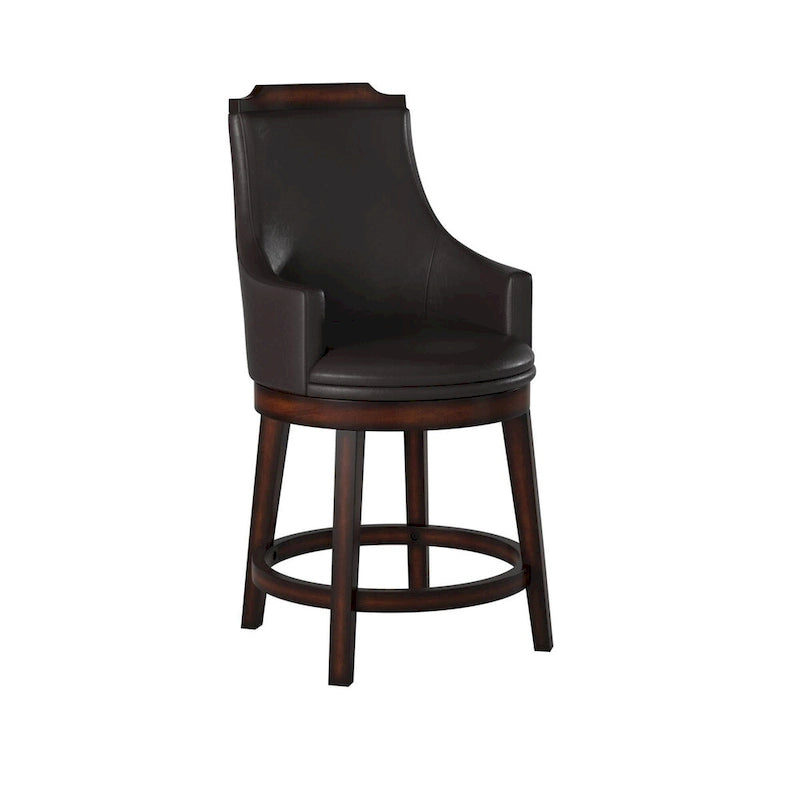 Chaises de comptoir en bois et cuir avec mécanisme pivotant, marron et noir, lot de 2