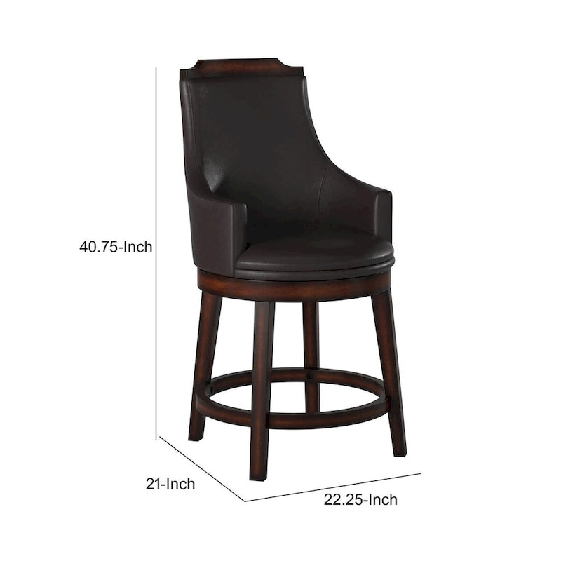 Chaises de comptoir en bois et cuir avec mécanisme pivotant, marron et noir, lot de 2
